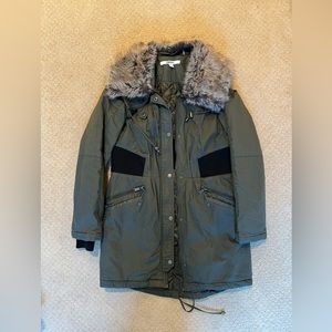 DKNY green jacket with removable fur